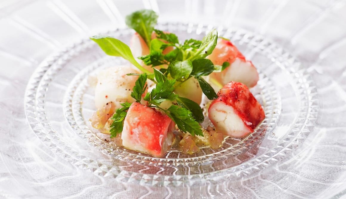 Norsk kungskrabba med blomkålscreme och citronette