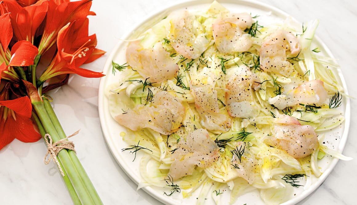 Torskcarpaccio med fänkål och citron