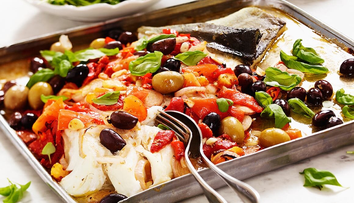 Ugnsbakad hel skreisida med toscanska smaker
