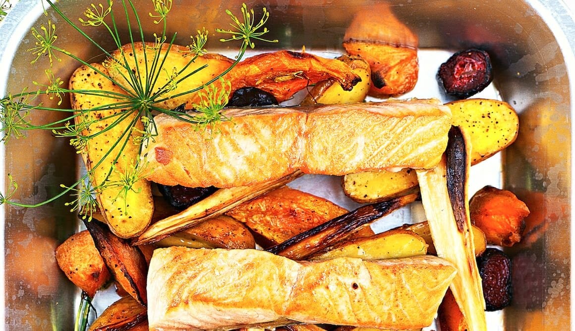 Halstrad lax med varm senapsdressing 