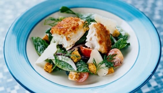 Ansjovis- och prästostbakad hälleflundra