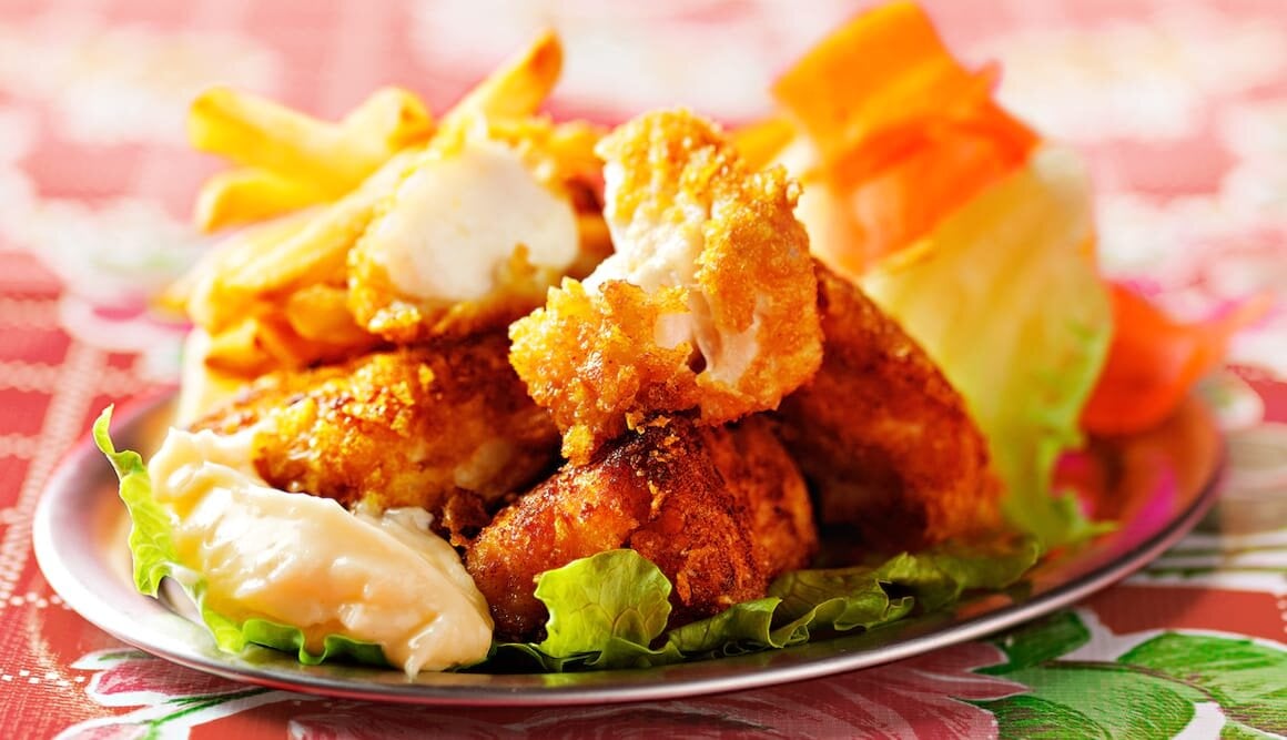 Cornflakes-stekta torsknuggets (Kirkenes de Luxe)