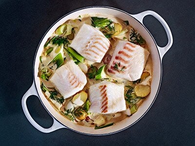 Torsk i form med purjolök och dillsås