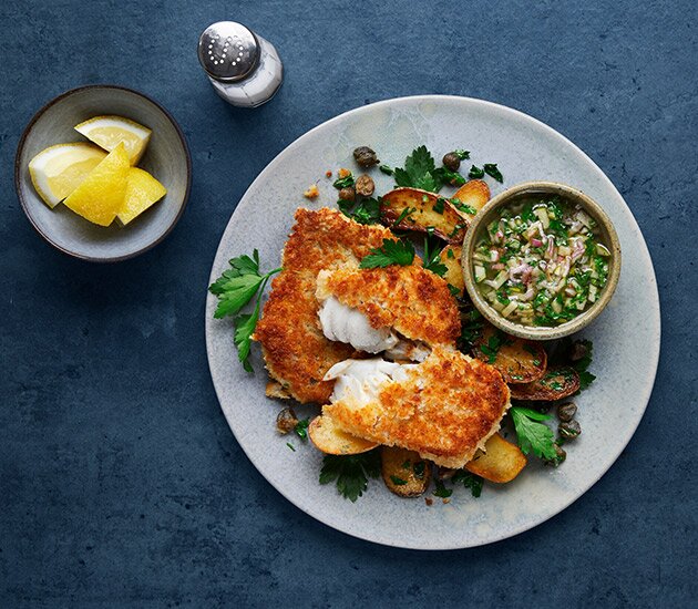 Bakad norsk sej med äppelvinägrett