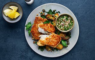 Bakad norsk sej med äppelvinägrett