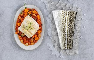 Skrei sauterad med bönor, sötpotatis och timjan