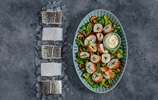 Skrei inlindad i skinka med jordärtskockspuré