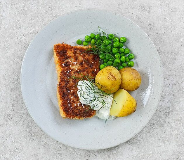 Krispig norsk sej med skolans kalla sås