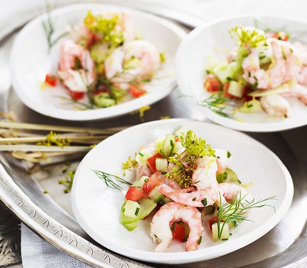 Norska räkor med tomat, krondill och gurka