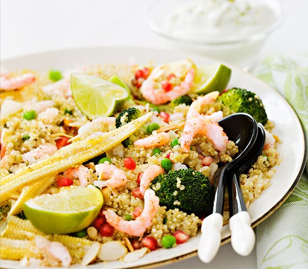 Räkquinoa med limeyoghurtcrème