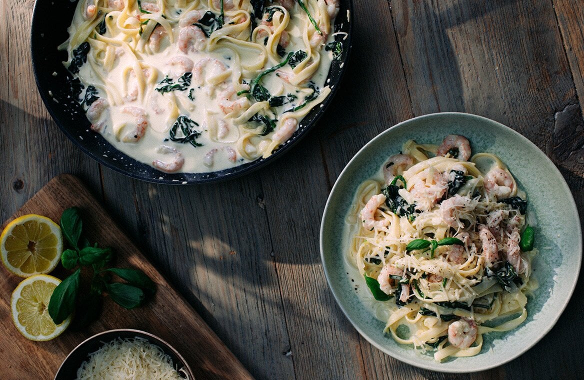 Tagliatelle med norska räkor